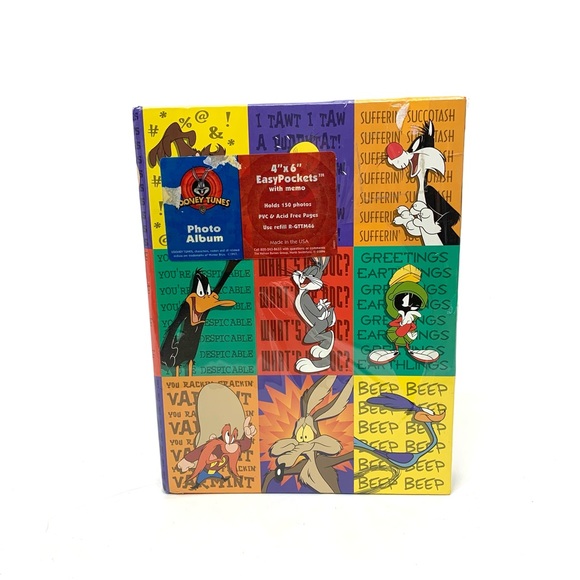 Vintage Looney Tunes Gang 1997 Taz Bugs Bunny 4x6 Pocket Memo Binder Photo Album - Picture 1 of 12